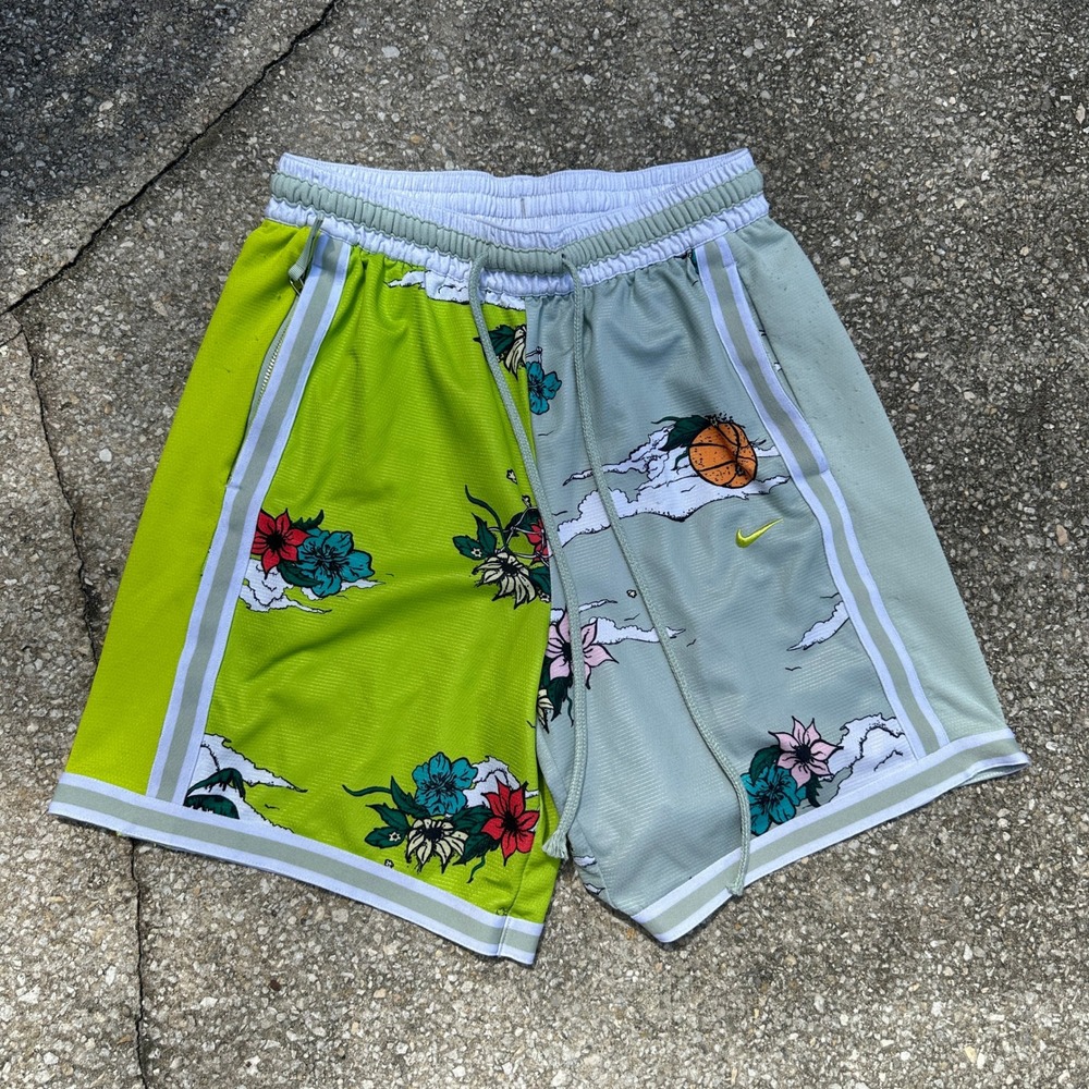 Nike Dri-FIT Basketball Shorts Mens Medium Green Floral Tropical Split Mesh
